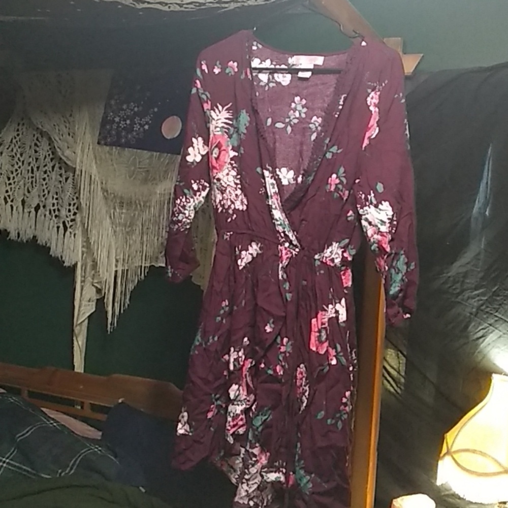 Band of gypsies maroon floral wrap dress